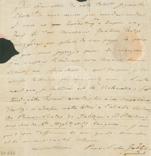 Lettre de commande du Prince Galitzine à Beethoven